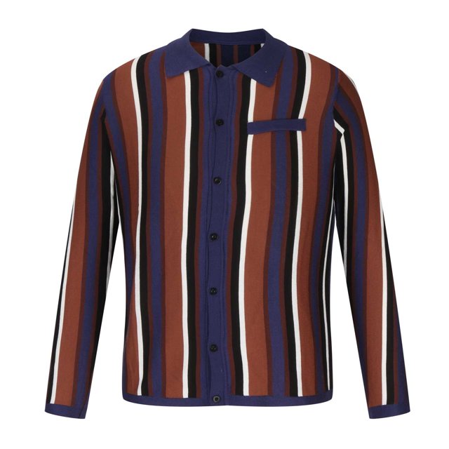DPTALR Cardigan en Tricot Décontracté pour Hommes à Fermeture à Boutons, Col Rabattu, Manches Longues, Veste Chandail à Rayures