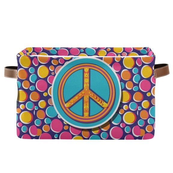 Peace Love Sign Storage Bins with Handle Fabric Organizer Basket Foldable Box 1 Pack 14.2x10.2x8.3