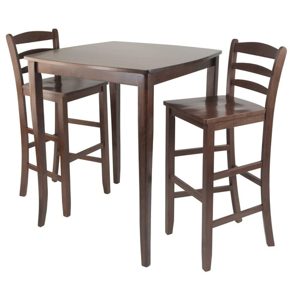 Winsome Wood Inglewood 3-Pc Dining Set, High Table with 2 Ladder-Back Bar Stools, Walnut Finish