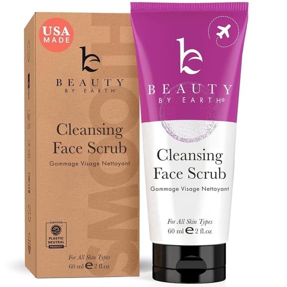 Beauty by Earth Facial Scrub and Face Wash 2in1 - USA Made with Natural and Organic Ingredients, Travel Size, 2 fl.oz