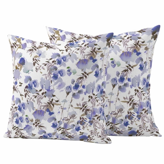 Purple Brown Spring Floral Outdoor Waterproof Pillow Covers, Watercolor Blooming Botanical Summer Decorative Square Throw Pillowcase Sofa Cushion Sham for Patio/Couch/Chair, 26"x26" 2 Pack