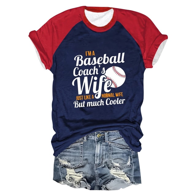 T-Shirts Womens with Sayings Women's Color Block Raglan Baseball Letters Printed Round Neck Casual Short Sleeve Baseball T Shirt - Hontri