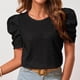 thumbnail image 2 of Camiseta holgada negra para mujer con mangas cortas abullonadas y detalle de jacquard floral, talla M Summer Stylish, 2 of 7