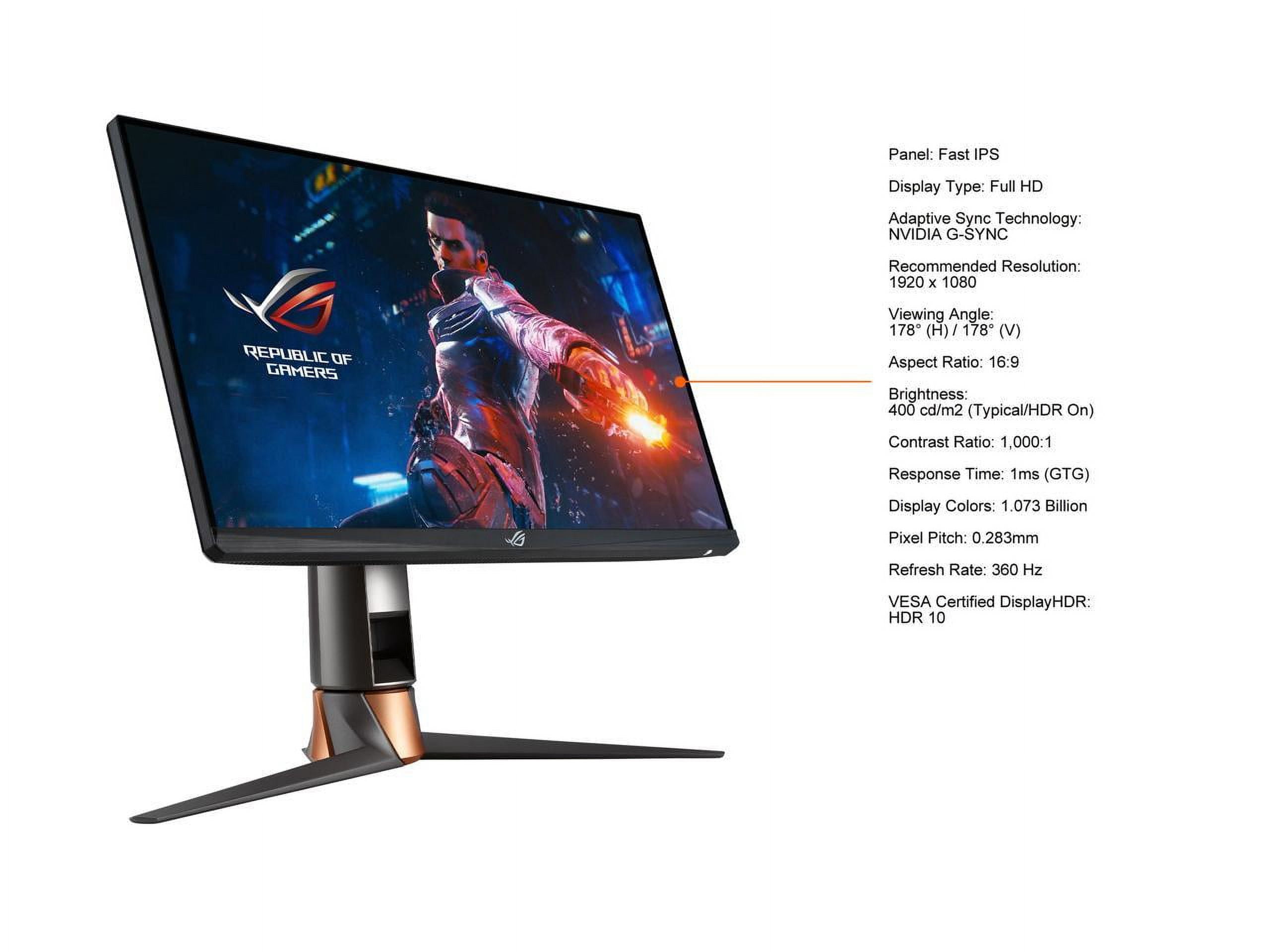 Monitor Gamer Asus ROG Swift Esports 24.5'' Fast IPS FHD 360Hz 1ms G-Sync  HDMI/DP Desk Mount Kit, PG259QNR