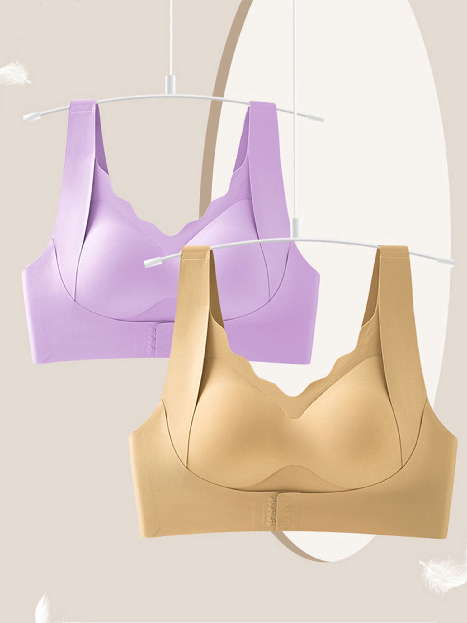 Sveltors Scalloped Wireless Bras for Women Full-Coverage Padded Wavy  Seamless Wirefree Bra Support B-E Cups 