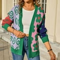 thumbnail image 4 of Sakmal Womens Cardigan Sweaters Trendy Knitted Open Front Cardigan Long Sleeve Green Floral Sweater Top, 4 of 9