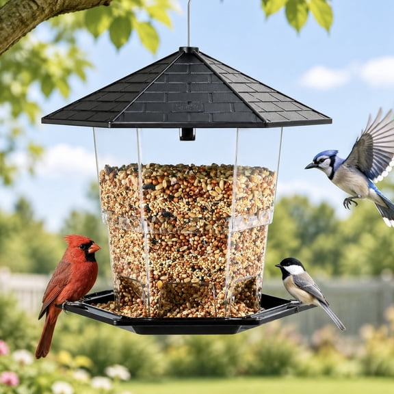 Hanging Bird Feeders for Outdoors, Squirrel Proof Wild Bird Feeder, Small Finch Seed Bird Feeder, Weatherproof Hexagon Bird Feeder for Yard Garden