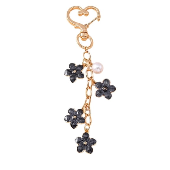 Trendy Beaded Heart Bag Charm Floral Keyring Elegant Handbag Accessory Bag Pendant Keychain Gift for Women and Girls