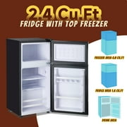 Tacool Small Mini Fridge with Top Freezer Compact Refrigerator Dual Door with Adjustable Thermostat Silver for Home New