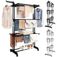 thumbnail image 1 of Tendedero Plegable para Ropa 4 Niveles, Tendedero para Ropa Retractil Acero Inoxidable con Alas Laterales Y Ruedas, Tendederos Plegables para Interiores Exterior, Fácil de Montar Y Almacenar, 1 of 7