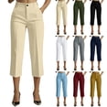thumbnail image 3 of Oksale Dress Capris for Women with Zipper Business Casual Plus Size Work Capri Pants Loose Straight Leg Officewear Cropped Trousers with Pockets Black L, 3 of 10