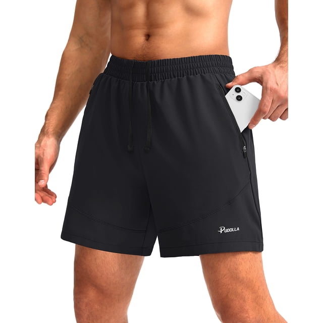 Pantalones cortos para correr Pudolla para hombre, entrenamiento atlético, negros, 3XL