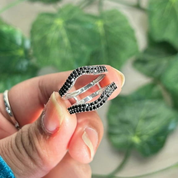 1.30Ct Double Curved Ring Enhancer- Black Diamond Wedding Engagement Ring Guard