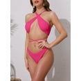 thumbnail image 2 of DARING DIVA Women's Criss Cross Ribbed Knit Bikini Sets Medium Rose Red, 2 of 6