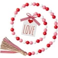 thumbnail image 1 of 2ooya Wood Beads Garland 41.2 Inch Rustic Red Pink Wood Bead with Jute Rope Plaid Love Tag Farmhouse Wood Beads Tiered Tray Dcor for Proposal Wedding Party, 1 of 5