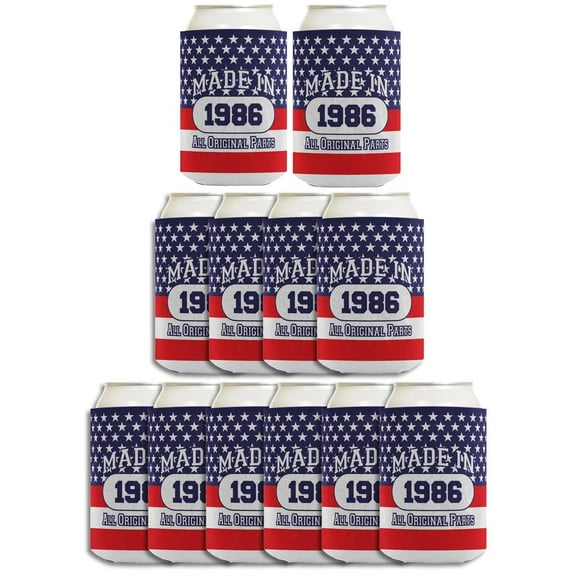 40th Birthday Gift Coolie Made in 1986 Can Coolies 12-Pack Can Coolers Coolies