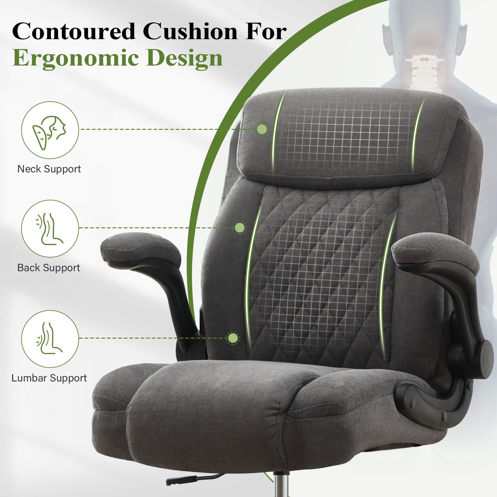 JONPONY Tall Office Chair for Standing Desk, Ergonomic High Office Chair with Adjustable Foot Ring, Flip-Up Armrests, Lumbar Support for Home office ,Dark Gray