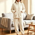 thumbnail image 2 of StSilkitty Womens Fleece Pajama 2 Piece Sets Winter Long Sleeve Full Zip Stand Collar Coat and Pants Loungewear Set with Pockets, 2 of 4