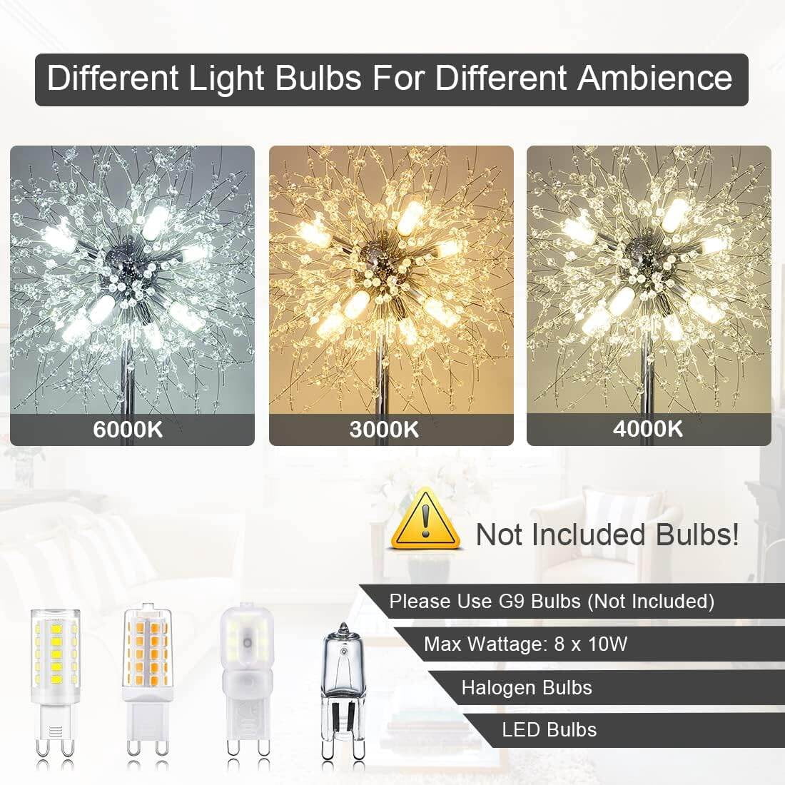 Table Lamp Crystal Floor Lamp for Bedroom, Floor Lamp for Living Room, Elegant Standing Lamp, 69" Tall Pole Lamp, Modern Floor Lamp for Room Decor, 32 Firework Crystal Harnesses Included, Fini