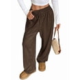 thumbnail image 2 of Women Sweatpants Baggy Wide Leg Pants Lounge Comfy Palazzo Joggers with Pockets Brown S, 2 of 8