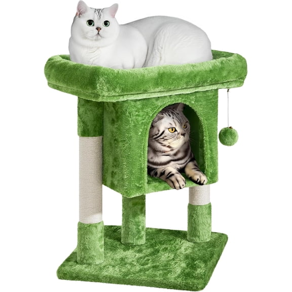 JessieMal 23.5in Cat Tree, Cute Cat Tower for Indoor Cats with Wide Top Perch, Warm Condo, Sisal Scratching Posts for Large Cats, Green