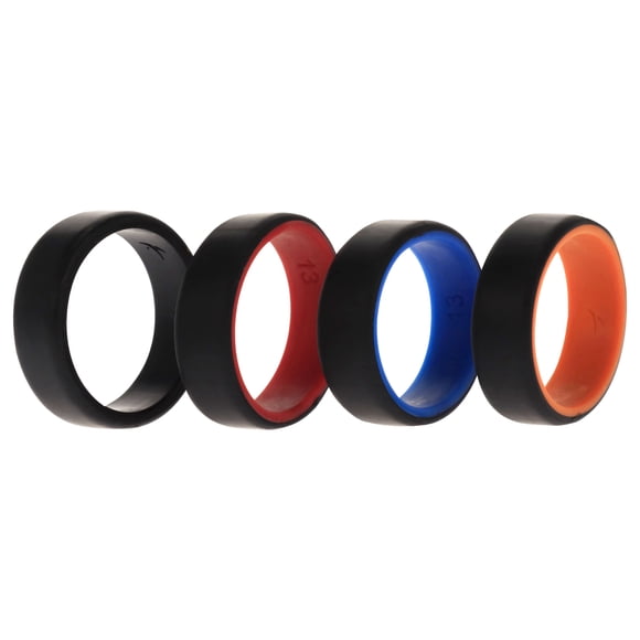 Juego de anillos de boda de silicona de 2 capas biselados de 8 mm - Negro por ROQ para hombres - Anillo de 4 x 13 mm