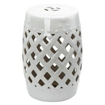 Topcobe 13" x 18" Ceramic Garden Stool with Woven Lattice Design & Glazed Strong Materials Decorative Outdoor Stool, Modern Outdoor Patio Furniture for Backyard, White
