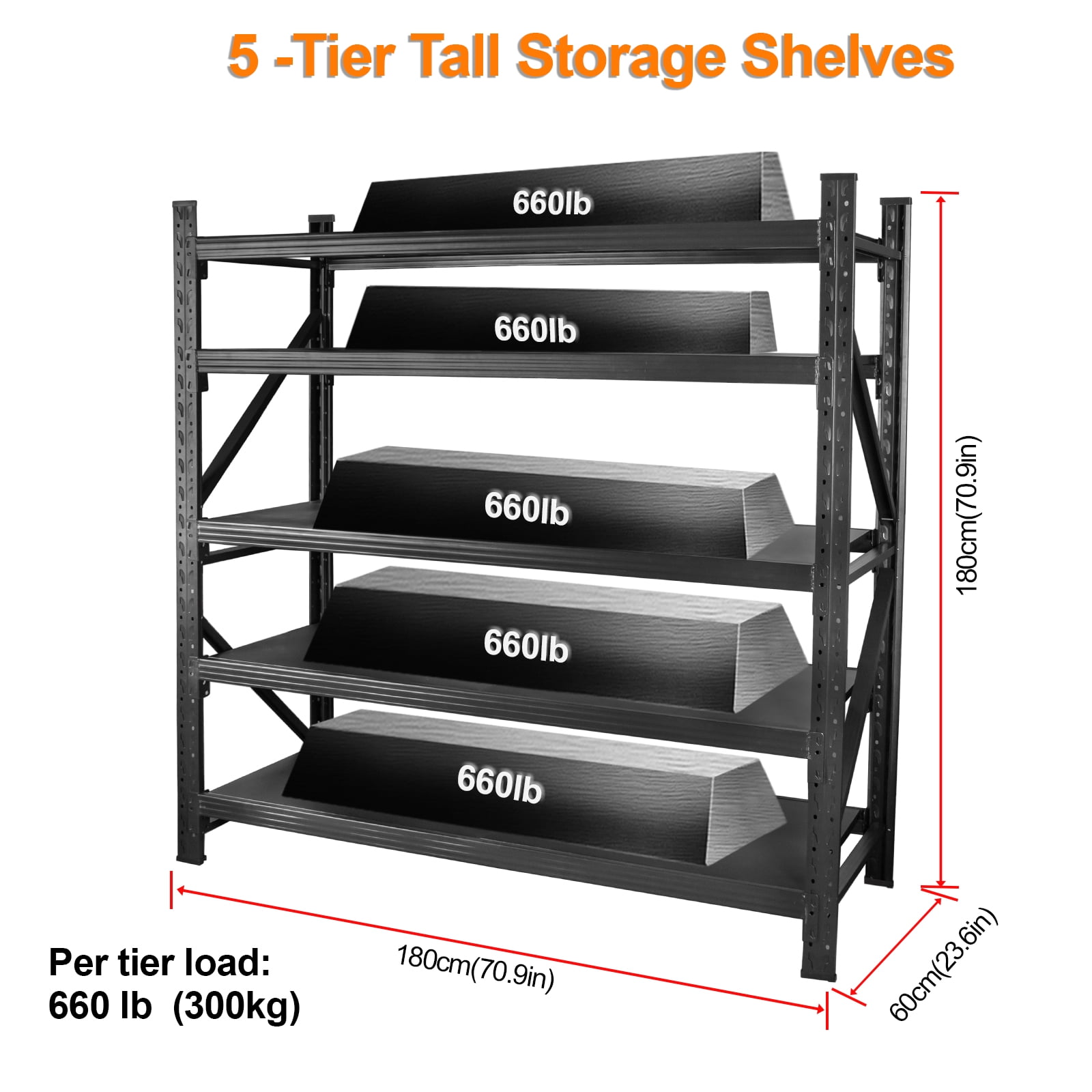 71"H Heavy Duty Garage Shelving 5 Tier Adjustable Metal Storage Shelves
