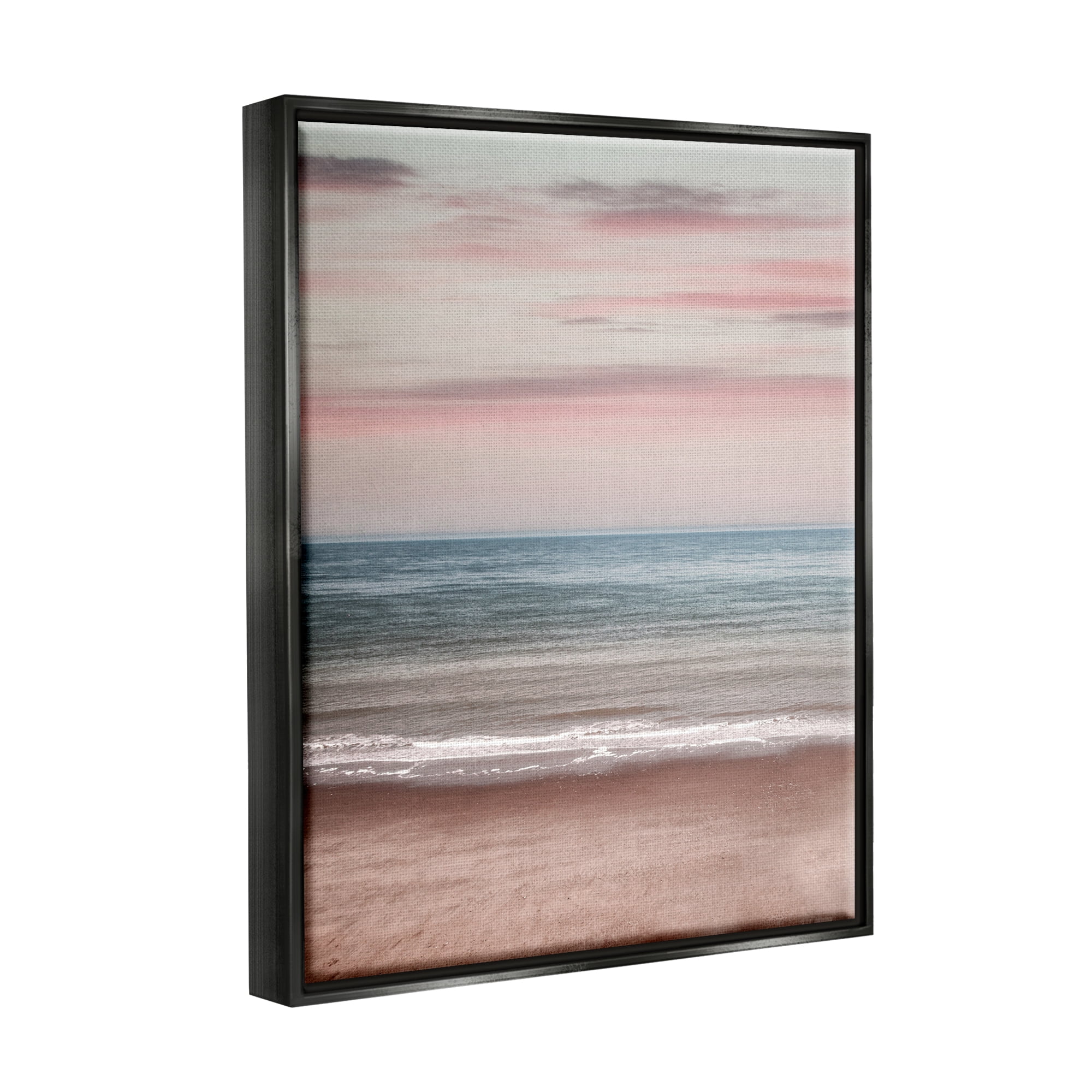Stupell Industries Pastel Shore Sunrise Landscape Painting Black Floater Framed Canvas Art Print Wall Art, 17 x 21