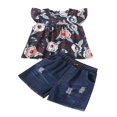 thumbnail image 1 of Girls Clothes Set Blue Short Sleeve  Collar Tops and Shorts, 1 of 5
