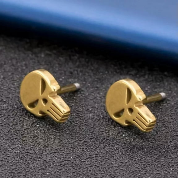 HOOUN Gold Small Punisher Skull Screw Back Stud Earrings Men's Stainless Steel Jewelry