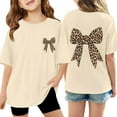 thumbnail image 4 of Tisuna Loose Fit Summer Tees For Girls Child Leopard Bow Print Short Sleeve Crew Neck Tops Comfortable Soft Toddler Kids Pullover Shirts Beige Size 2-3 Years, 4 of 4