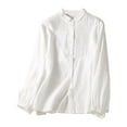 thumbnail image 1 of Blusa de manga larga con botones para mujer: camisa informal con cuello vuelto para llevar a diario en primavera/verano, 1 of 8