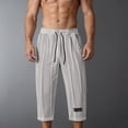 thumbnail image 2 of Men's Lightweight Long Beach Shorts Striped Textured Quick Dry Below Knee 3/4 Capri Pants with Pockets for Workout Running Training Summer Big and Tall Size S-4XL Gray, 2 of 8