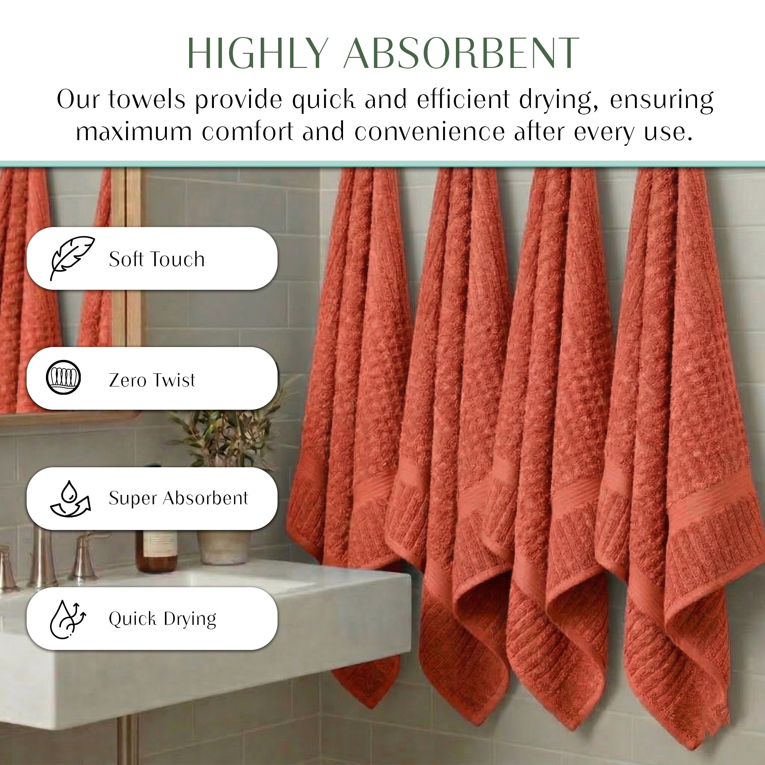Home Weavers Willow Collection Hand Towels Set of 12 | 100% Cotton Zero Twist | 630 GSM Thick Plush | Soft, Highly Absorbent & Quick Dry | Hotel Quality Luxury Hand Towels | 16x24 Inch | Coral