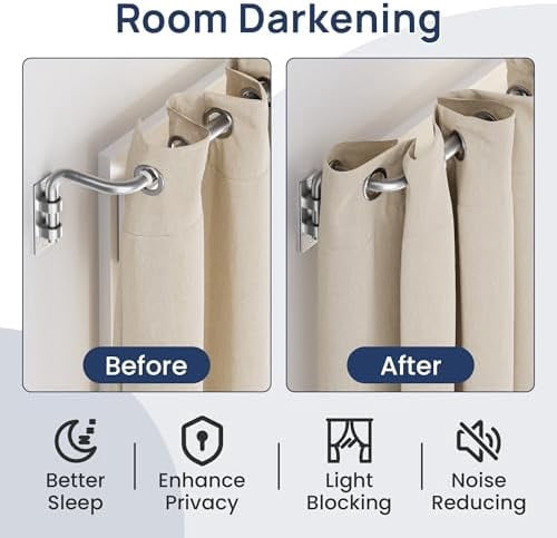 Blackout Curtain rod for windows 48 to 84, Wrap Around Curtain Rods for Bedroom, Living Room, Adjustable from 30 to 86 Inches, Silver