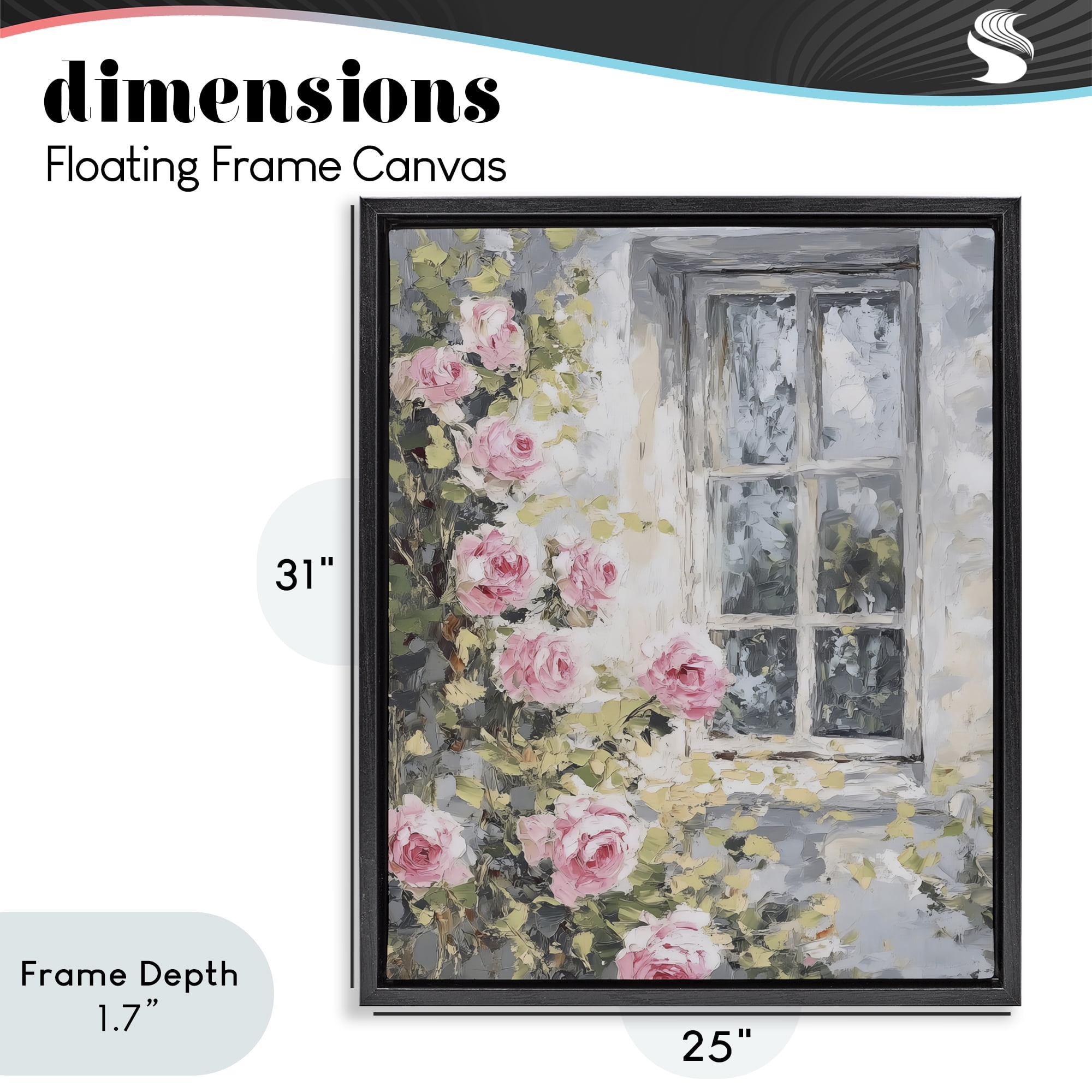 Stupell Industries View Of Roses Cottage Window Black Framed Floater Canvas Wall Art, design by LSR Design Studio
