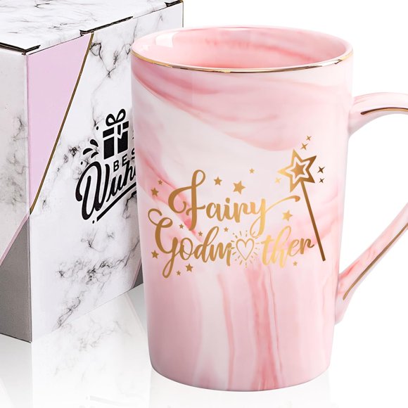 YINCUO Godmother Gifts Fairy Godmom Mug for Mothers Birthday Thanksgiving Christmas Present Coffee Cup, Pink 14 Oz
