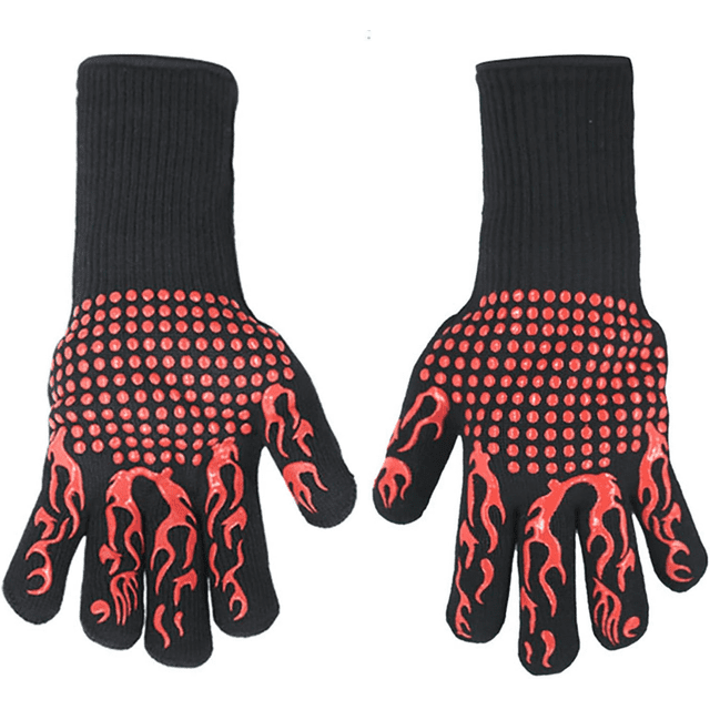 YSTIANN Heat-Resistant BBQ & Cooking Gloves - Non-Slip Protection for Grilling, Baking & Kitchen Use, 1-Pair, Red AZ78-1166