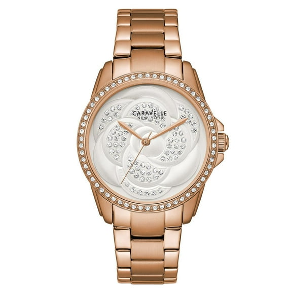 Caravelle 44L233 Women's Crystal Silver Tone Dial Rose Gold Stainless Steel Bracelet Watch