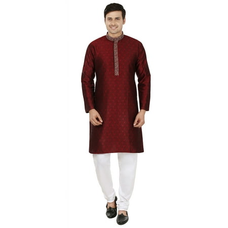 Maple Clothing Men's Kurta Pajama Indian Wedding Party Wear (Maroon, XXL)