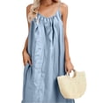 thumbnail image 4 of Uootdi Women's Beach Dresses Spaghetti Strap Sleeveless Ruffle Solid Maxi Dresses Vacation Lightweight Flowy Linen Dresses Gift, 4 of 7