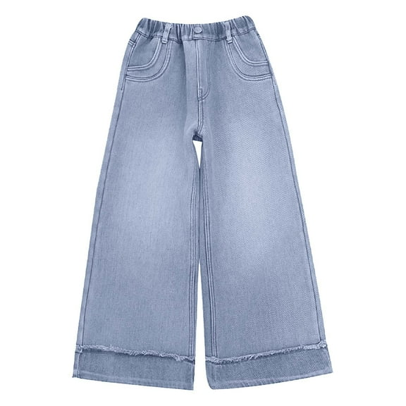 Kiijoy Little Girls Baggy Straight Leg Jeans Pull On Casual Demin Pants, Sizes 5-6