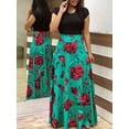 thumbnail image 3 of 2023 European and American style flower print color matching short sleeved dress for women's large swing skirt, 3 of 5