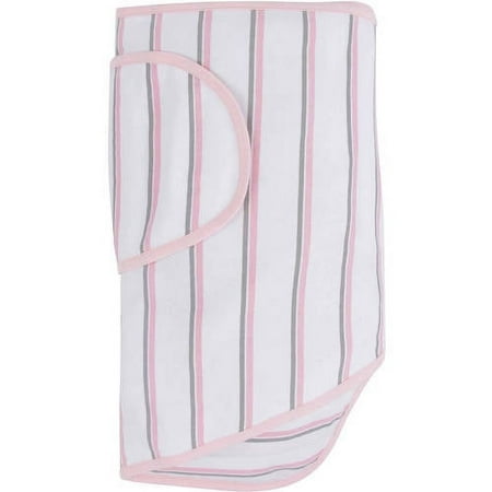 UPC: 0748252320445 | Miracle Blanket Baby Sleep Wearable Swaddle Wrap for Newborn Infant Boy or Girl 0-3 Months – Pink with Gray Stripes and Pink Trim