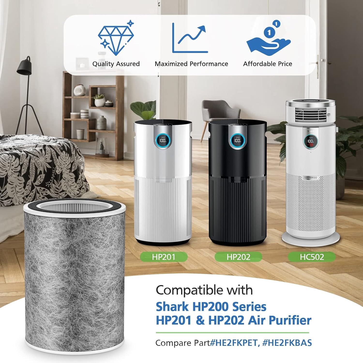 HP302 HP301 Replacement Filter Compatible with Shark HP202 HP201 HC502 HP232 HC501 AP1000 Air Purifier MAX, Cleans up to 99.97% of particles, Part # HE2FKBAS, HE2FKBASMB, 1 Pack