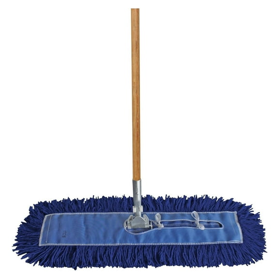 ProGrade Dry Mop Kit - Industrial Strength Twisted Loop Mop, Steel Frame, Wood Handle - 60 Inch Blue