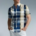 thumbnail image 1 of Blusa y camisa de manga corta con cuello vuelto para hombre, camisa informal con botones y estampado a cuadros, de manga corta y solapa., 1 of 6