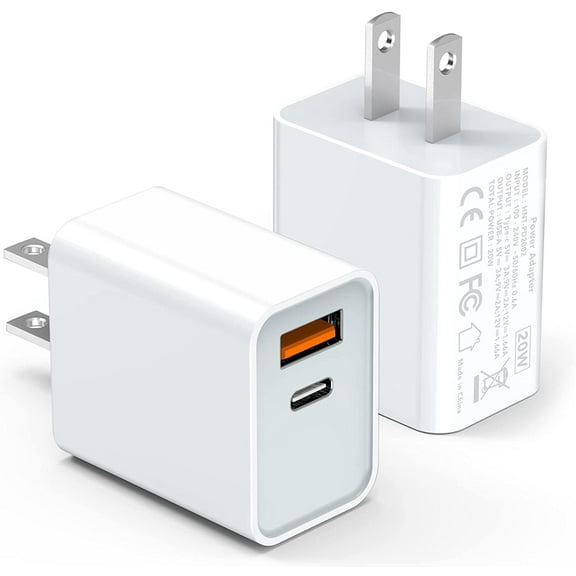 USB C Wall Charger Block 20W, 2-Pack Dual Port PD Power Delivery Fast Type C Charging Block Plug Adapter for iPhone 13/12/11 /Pro Max, XS/XR/X, iPad Pro, AirPods Pro, Samsung Galaxy and More(White)