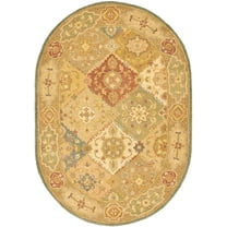 SAFAVIEH Antiquity Augustin Transitional Bordered Wool Area Rug, Multi/Beige, 4'6" x 6'6" Oval